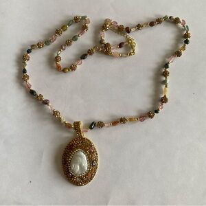 Boho Baroque Pearl Gold and Multicolor Beaded Necklace